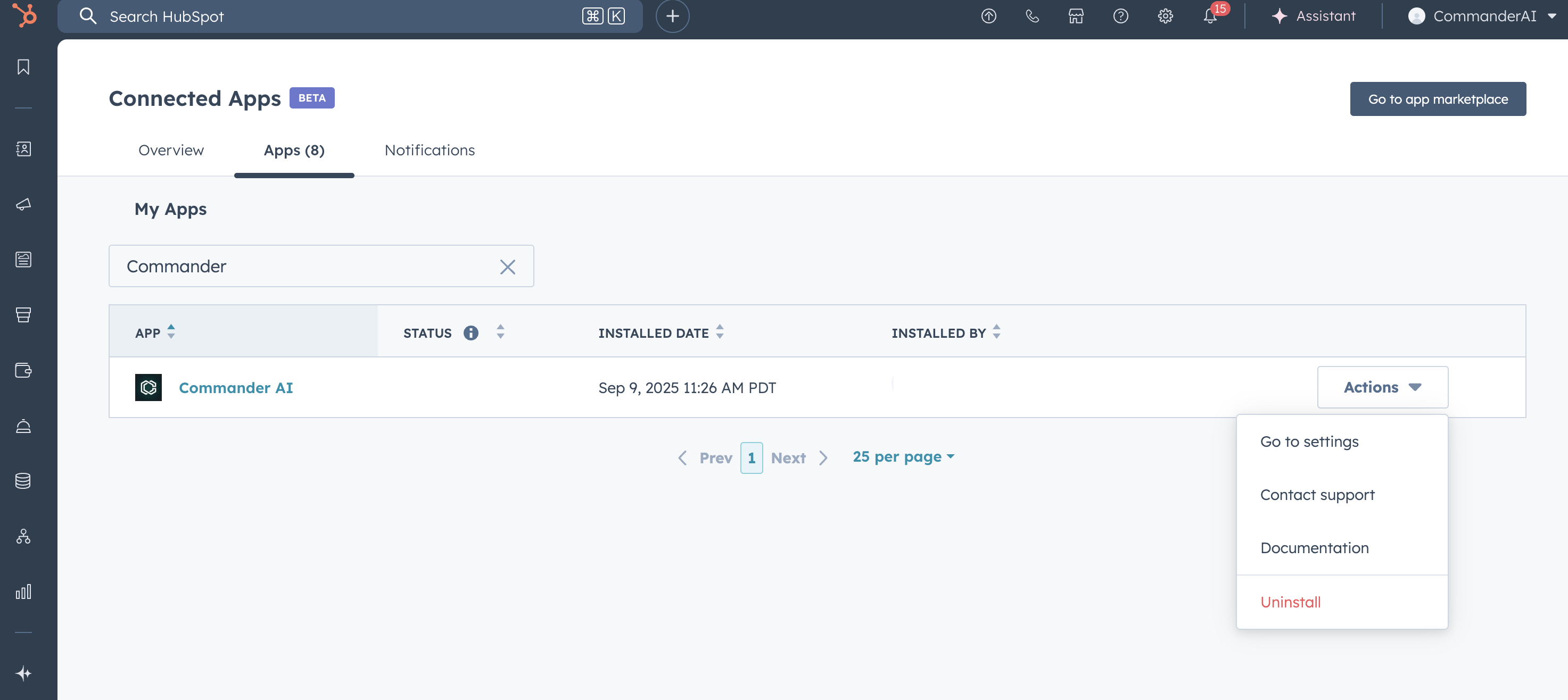 Uninstall from HubSpot